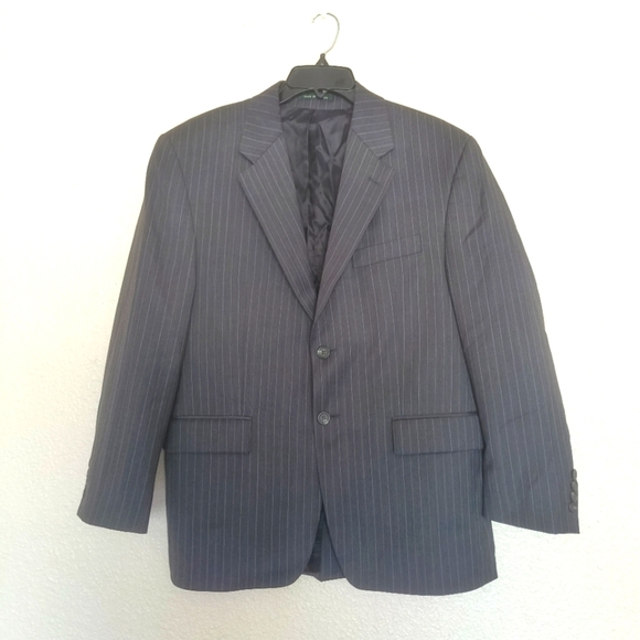 LAUREN RALPH LAUREN Navy Blue White Stripes Dress blazer Sz 40S Wool Mens Button - Picture 1 of 13